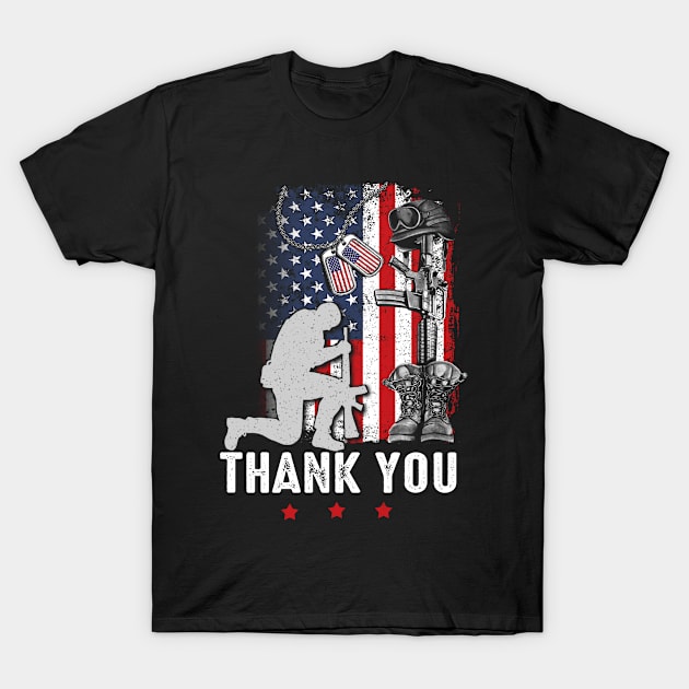 Distressed Memorial Day Shirt Flag Military Boots Dog Tags T-Shirt by joneK